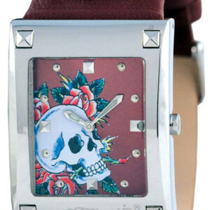 Ed Hardy Lucy Skull Rose Brown Leather Strap LU-SR