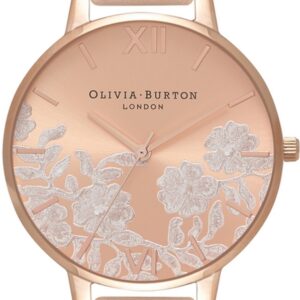 Olivia Burton Lace Detail Rose Gold White Leather Strap OB16MV53