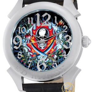 Ed Hardy Revolution Flaming Skull Black Leather Strap RE-FS