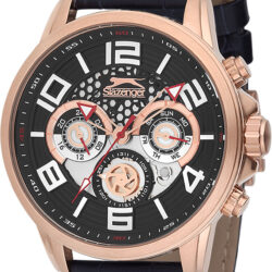 SLAZENGER DarkPanther Multifunction Black Leather Strap SL.01.1328.2.03
