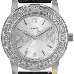 TIMEX Crystals Black Leather Strap T2N150