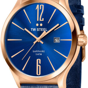 TW STEEL Slim Line Rose Gold Blue Leather Strap TW1305