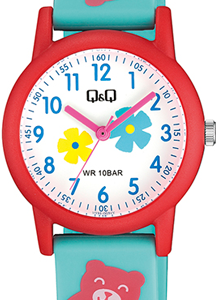 Q&Q V23AJ003VY Kids Teddy Bear Light Blue Rubber Strap