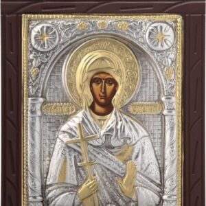 Ξυλόγλυπτο "Αγία Μαρίνα" με επικάλυψη από φύλλο ασήμι 925 και τοπικό επιχρύσωμα ΚΩΔ. 203 15x23