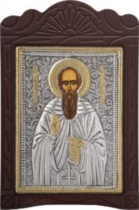 Ξυλόγλυπτο "Άγιος Σάββας" με επικάλυψη από φύλλο ασήμι 925 και τοπικό επιχρύσωμα ΚΩΔ. 204 19x29