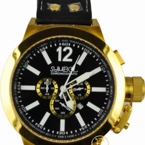 SYMBOL Chronograph Black Leather Strap SY-79011-GB-Y-W-B