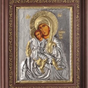 Εικόνα "Παναγία του Κύκκου" με επικάλυψη από φύλλο ασήμι 925 και τοπικό επιχρύσωμα ΚΩΔ. 1001 26x32