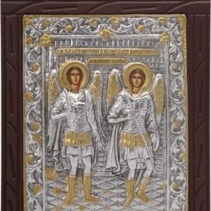 Ξυλόγλυπτο "Ταξιάρχες" με επικάλυψη από φύλλο ασήμι 925 και τοπικό επιχρύσωμα ΚΩΔ. 204 19x29