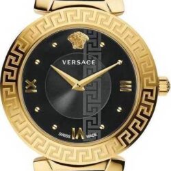 VERSACE Daphnis Gold Black Leather Strap V16050017