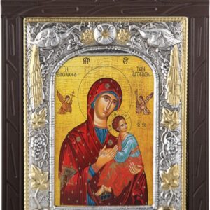 Ξυλόγλυπτο "Η Βασίλισσα των Αγγέλων" με επικάλυψη από φύλλο ασήμι 925 και τοπικό επιχρύσωμα ΚΩΔ. 204 19x29