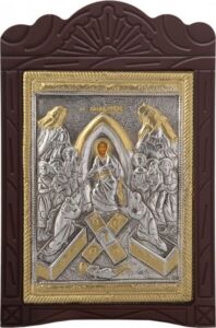 Ξυλόγλυπτο "Ανάσταση" με επικάλυψη από φύλλο ασήμι 925 και τοπικό επιχρύσωμα ΚΩΔ. 203 15x23
